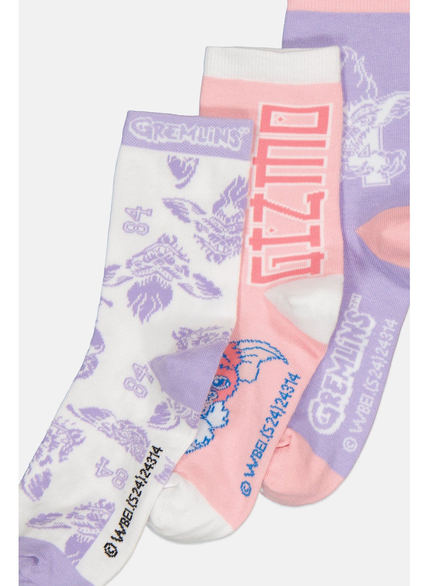 Gremlins Kids Girl 3 Pair Textured High Cut Socks, Lavender  - Image 2
