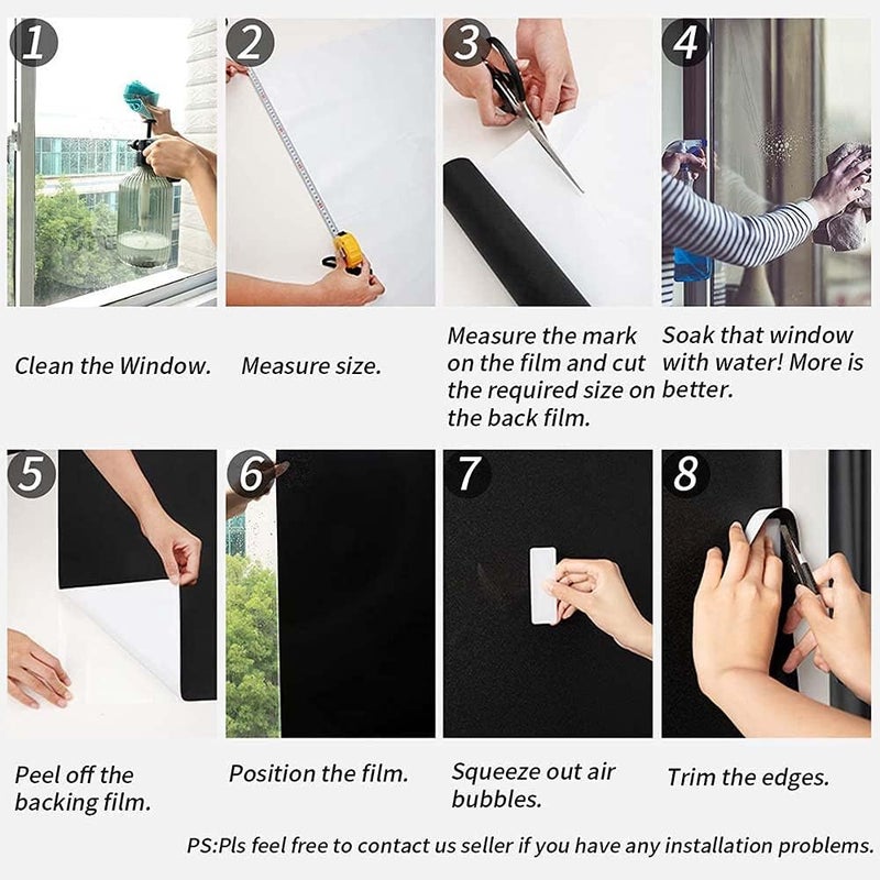 ELECDON Privacy Window Film, Blackout Window Film Self Adhensive Glass Film Opaque No Glue Static Cling Sticker for Office Day Sleep, Bathroom Living Room and Kitchen Anti UV (45 * 100cm) - Image 5