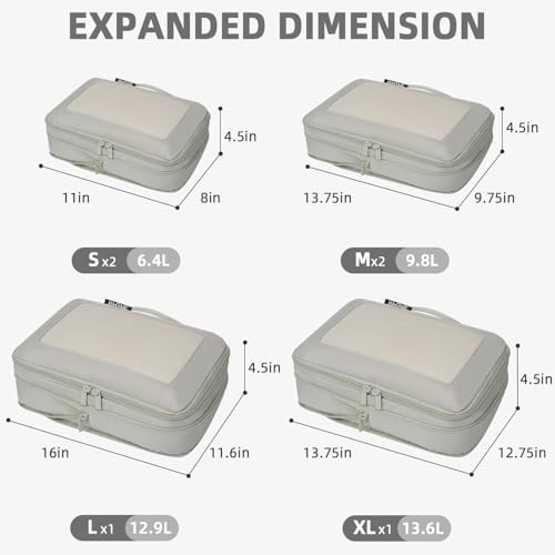 BAGAIL 4 Set/6 Set/8 Set Compression Packing Cubes Travel Accessories Expandable Packing Organizers (Square Mesh, 06-Grey) - Image 2