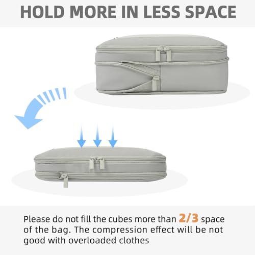 BAGAIL 4 Set/6 Set/8 Set Compression Packing Cubes Travel Accessories Expandable Packing Organizers (Square Mesh, 06-Grey) - Image 5