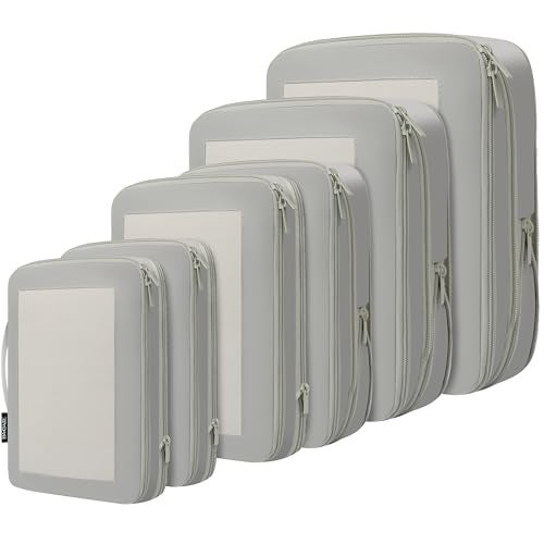 BAGAIL 4 Set/6 Set/8 Set Compression Packing Cubes Travel Accessories Expandable Packing Organizers (Square Mesh, 06-Grey) - Image 1
