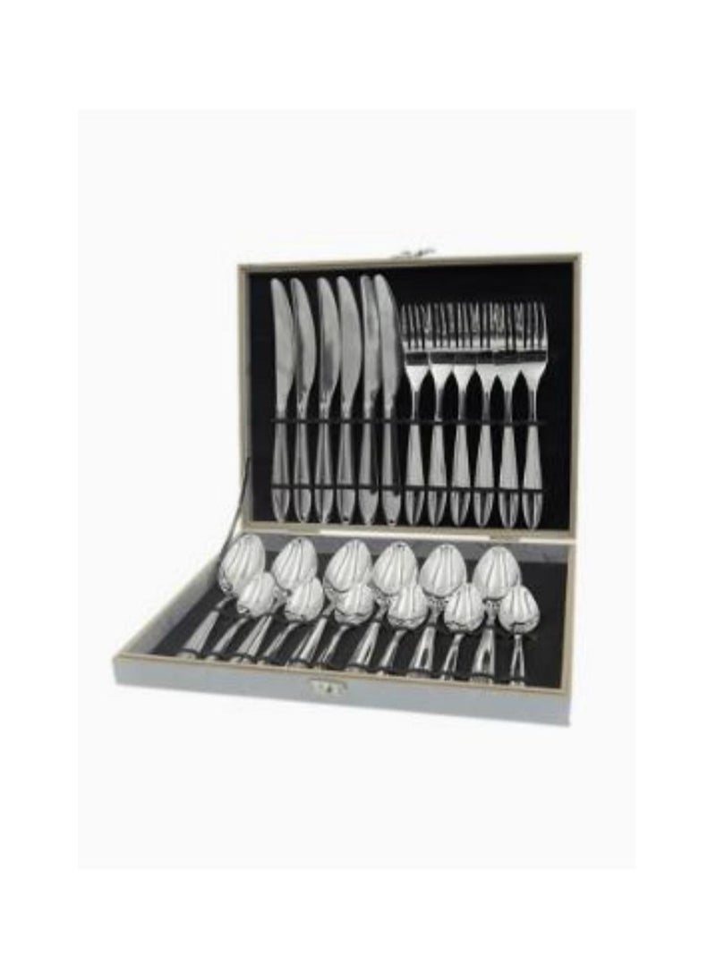 DUNISO 24PCS Silver Flatware Set with Storage Box, Food-Grade Stainless Steel Utensil Set, Service for 6,Mirror Polished Include Knives Forks Spoons Tableware Cutlery Set,Dishwasher Safe  - Image 3