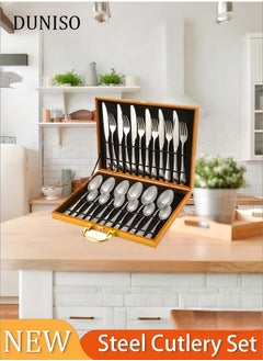 24PCS Silver Flatware Set with Storage Box, Food-Grade Stainless Steel Utensil Set, Service for 6,Mirror Polished Include Knives Forks Spoons Tableware Cutlery Set,Dishwasher Safe