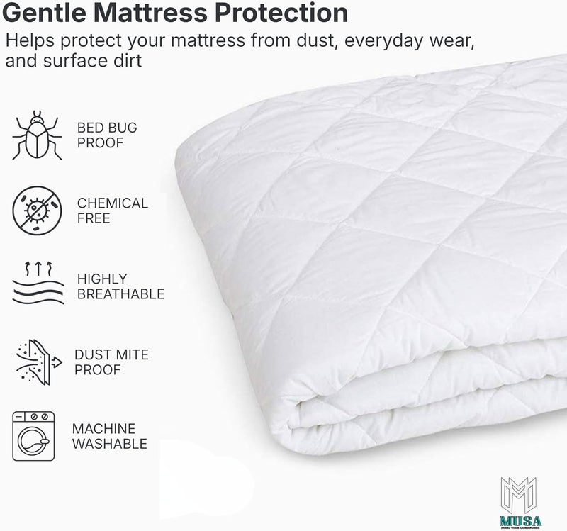MUSA MUSA Quilted Fitted Mattress Pad - Elastic Deep Pocket Protector for Single/Twin Mattresses - Image 4