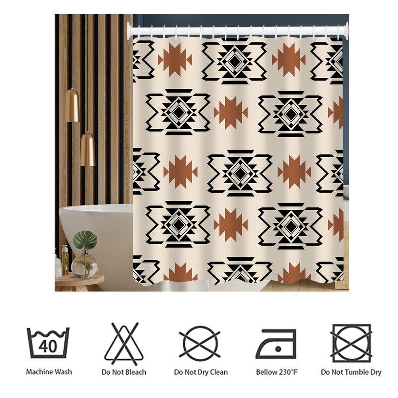 She Love Western Aztec Shower Curtain Boho Abstract Pattern Geometric Vintage Shower Curtain with Hooks 72x72 Inch Waterproof Polyester Bathroom Curtain (Geometric Aztec) - Image 3