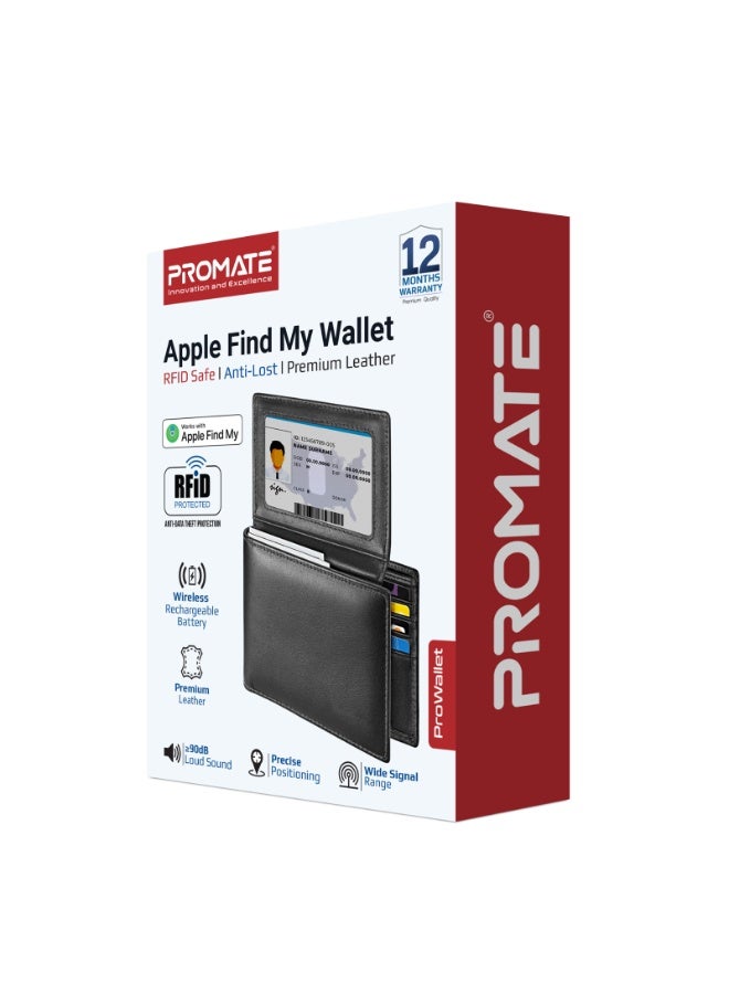 Promate Smart Leather Wallet with RFID Blocking, Apple Find My Tracker, Wireless Charging, Anti-Loss Bluetooth 5.2, SIM & MicroSD Slots, Slim Design, 6-Month Battery - Image 2