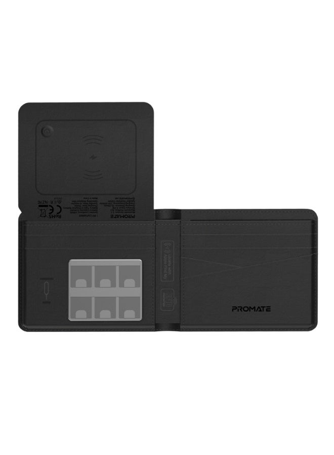 Promate Smart Leather Wallet with RFID Blocking, Apple Find My Tracker, Wireless Charging, Anti-Loss Bluetooth 5.2, SIM & MicroSD Slots, Slim Design, 6-Month Battery - Image 4