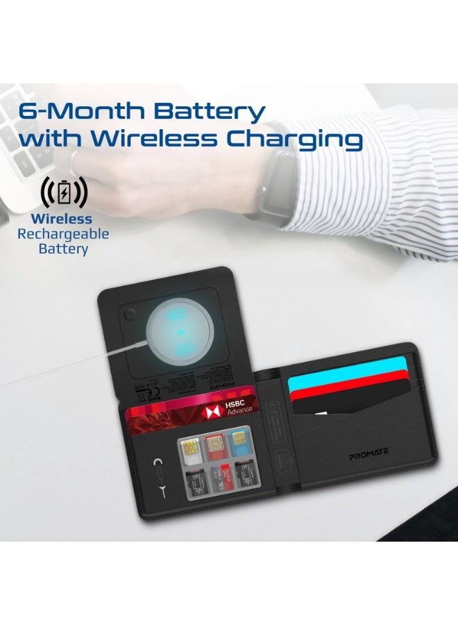 Promate Smart Leather Wallet with RFID Blocking, Apple Find My Tracker, Wireless Charging, Anti-Loss Bluetooth 5.2, SIM & MicroSD Slots, Slim Design, 6-Month Battery - Image 4