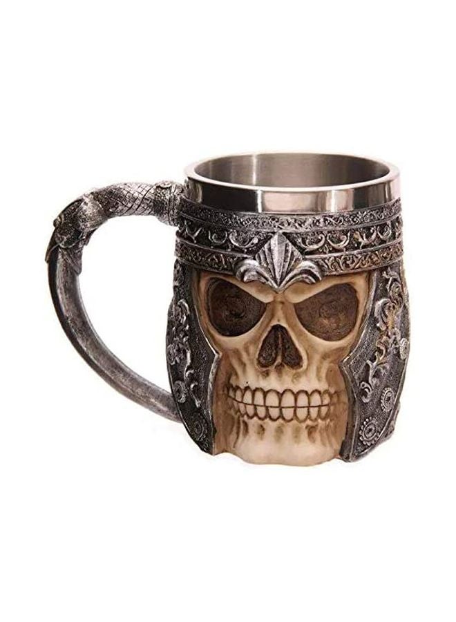 Stainless Steel 3D Skull Design Coffee Mug Silver/Beige