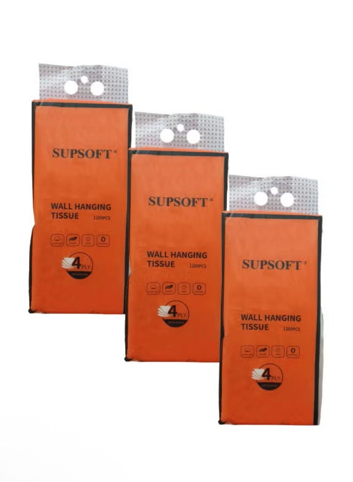 سوبسوفت علبة من 3 علب مناديل حائطية، 4 طبقات، تحتوي كل علبة على 1200 منديل - Image 1