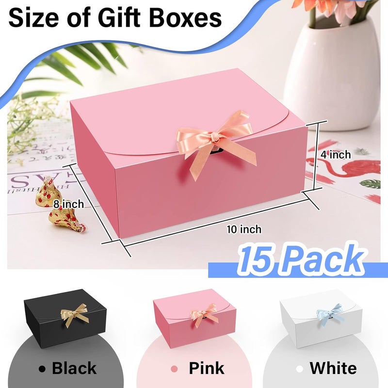 PEKGRIL 15 PCs Gift Boxes with Lids, Pink 10X8X4 Inch Gift Boxes, Bridesmaid Proposal Box with Ribbon, Kraft Paper Boxes for Wedding, Packaging, Present, Birthday, Christmas, Party - Image 2