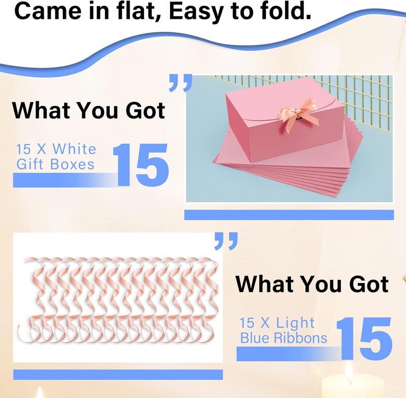 PEKGRIL 15 PCs Gift Boxes with Lids, Pink 10X8X4 Inch Gift Boxes, Bridesmaid Proposal Box with Ribbon, Kraft Paper Boxes for Wedding, Packaging, Present, Birthday, Christmas, Party - Image 3