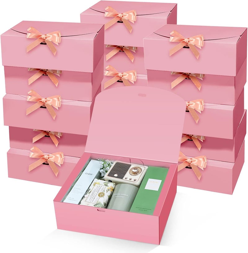 PEKGRIL 15 PCs Gift Boxes with Lids, Pink 10X8X4 Inch Gift Boxes, Bridesmaid Proposal Box with Ribbon, Kraft Paper Boxes for Wedding, Packaging, Present, Birthday, Christmas, Party - Image 1