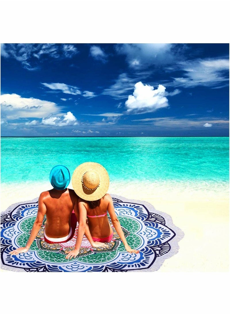 Y&D Microfiber Sand Free Beach Towel, Round Tapestry, Boho Hippie Blanket, Indian Cotton Bohemian Large Table Cloth, Home Decor, Travel Yoga Mat Meditation Picnic Rug (60 Inch)  - Image 2
