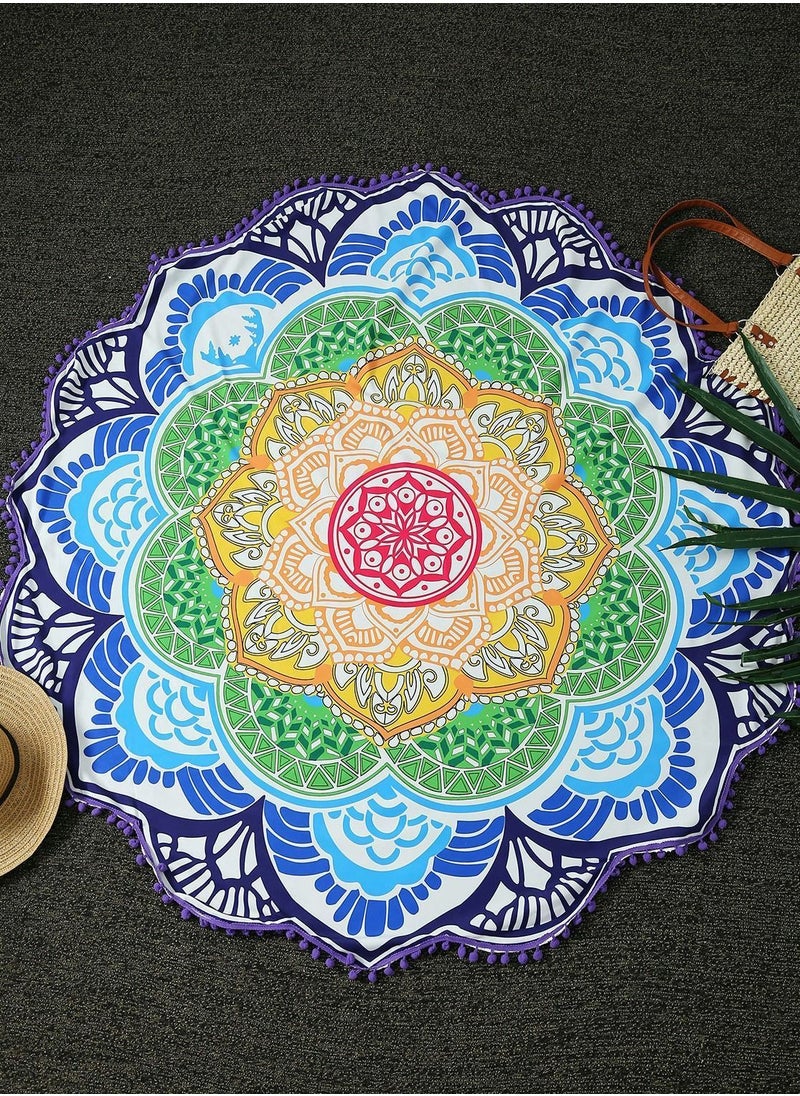 Y&D Microfiber Sand Free Beach Towel, Round Tapestry, Boho Hippie Blanket, Indian Cotton Bohemian Large Table Cloth, Home Decor, Travel Yoga Mat Meditation Picnic Rug (60 Inch)  - Image 1