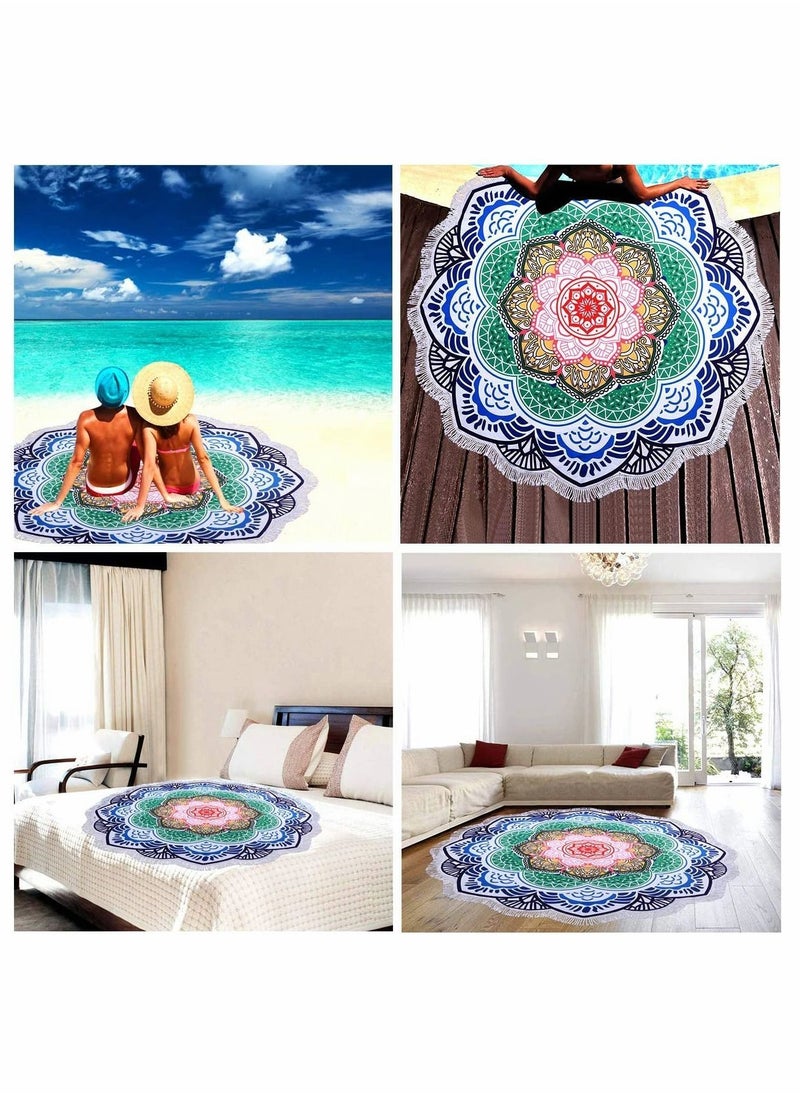 Y&D Microfiber Sand Free Beach Towel, Round Tapestry, Boho Hippie Blanket, Indian Cotton Bohemian Large Table Cloth, Home Decor, Travel Yoga Mat Meditation Picnic Rug (60 Inch)  - Image 5