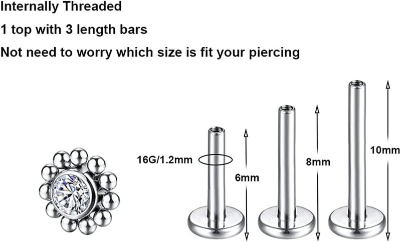 KaseStyle G23 Titanium Labret Studs 16G Lip Studs Cluster Earrings Piercing Internally Threaded Medusa Ring Cartilage Monroe Piercing Jewelry - Image 1