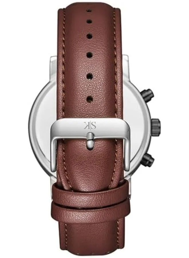KENNETH SCOTT Kenneth Scott Men's Epson VX9J Movement Watch, Analog Display and Leather Strap - K24119-QLDB, Brown