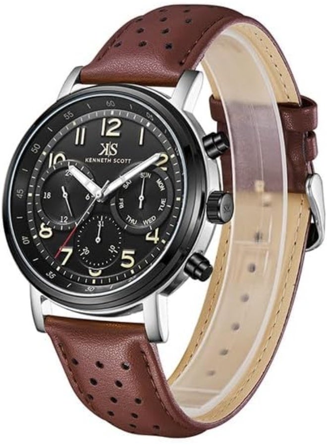 كينيث سكوت ساعة كينيث سكوت للرجال بحركة إبسون  وشاشة بعقارب وحزام جلدي - -، بني - Image 2