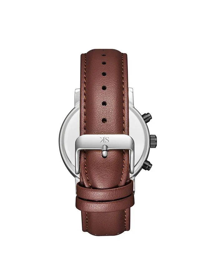KENNETH SCOTT Kenneth Scott Men's Epson VX9J Movement Watch, Analog Display and Leather Strap - K24119-QLDB, Brown