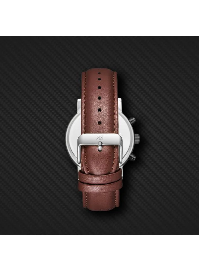 Kenneth Scott Black Kenneth Scott Men's Epson VX9J Movement Watch, Analog Display and Leather Strap - K24119-QLDB, Brown for Men | Best Price UAE