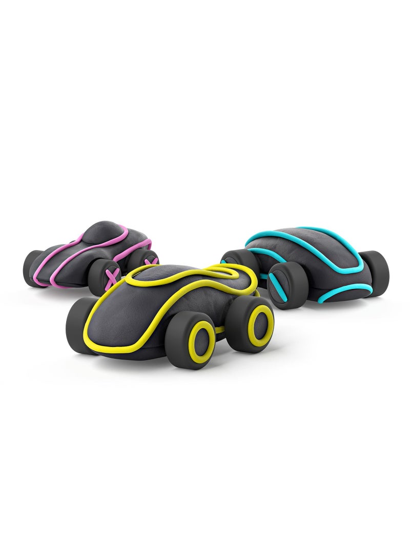 HEY CLAY Cyber Cars YELLOW CYBER CAR Colourful modelling air-dry clay, 2 cans with fun interactive app for kids 3 years + - Image 3