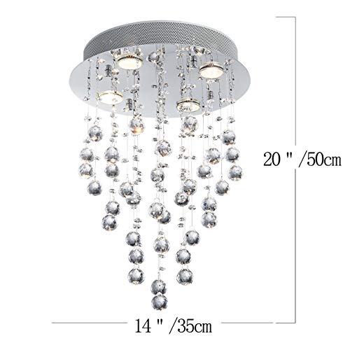 Bestier Modern Crystal Round Raindrop Chandelier Lighting Flush Mount LED Ceiling Light Fixture Pendant Lamp for Dining Room Bathroom Bedroom Livingroom 4 GU10 Bulbs Required 14 in Wide 20 inch High - Image 3