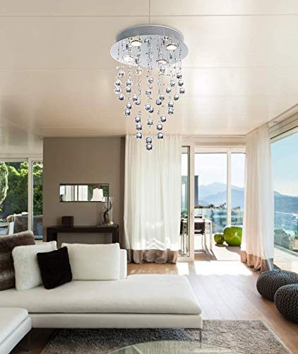 Bestier Modern Crystal Round Raindrop Chandelier Lighting Flush Mount LED Ceiling Light Fixture Pendant Lamp for Dining Room Bathroom Bedroom Livingroom 4 GU10 Bulbs Required 14 in Wide 20 inch High - Image 5