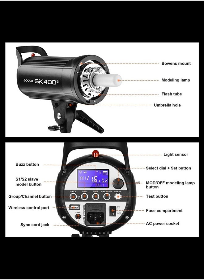 SK400II 400Ws Studio Flash Light with Built-in 2.4G Wireless X System, GN65, 5600K, with 150W Setting Light