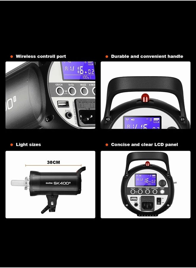SK400II 400Ws Studio Flash Light with Built-in 2.4G Wireless X System, GN65, 5600K, with 150W Setting Light