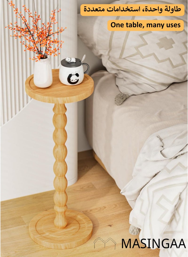 ماساجا طاولة جانبية من الخشب الصلب، طاولة جانبية صغيرة من خشب المطاط للمساحات الصغيرة، طاولة قهوة، طاولات جانبية بقاعدة لغرفة المعيشة، غرفة النوم، الزوايا، والمكتب، لون طبيعي - Image 5