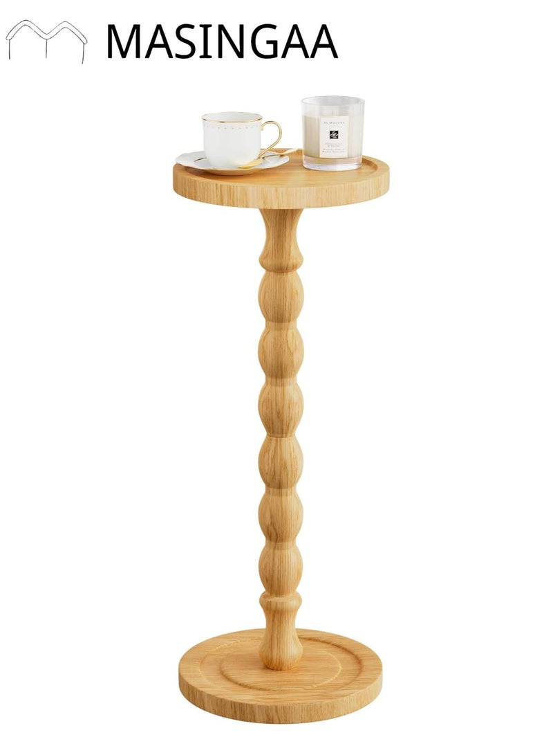 MASINGAA Solid Wood Side Table, Rubber Wood‌ Small Side Table for Small Spaces, Coffee Table, Pedestal End Tables for Living Room, Bedroom, Corners, and Office, Natural - Image 5