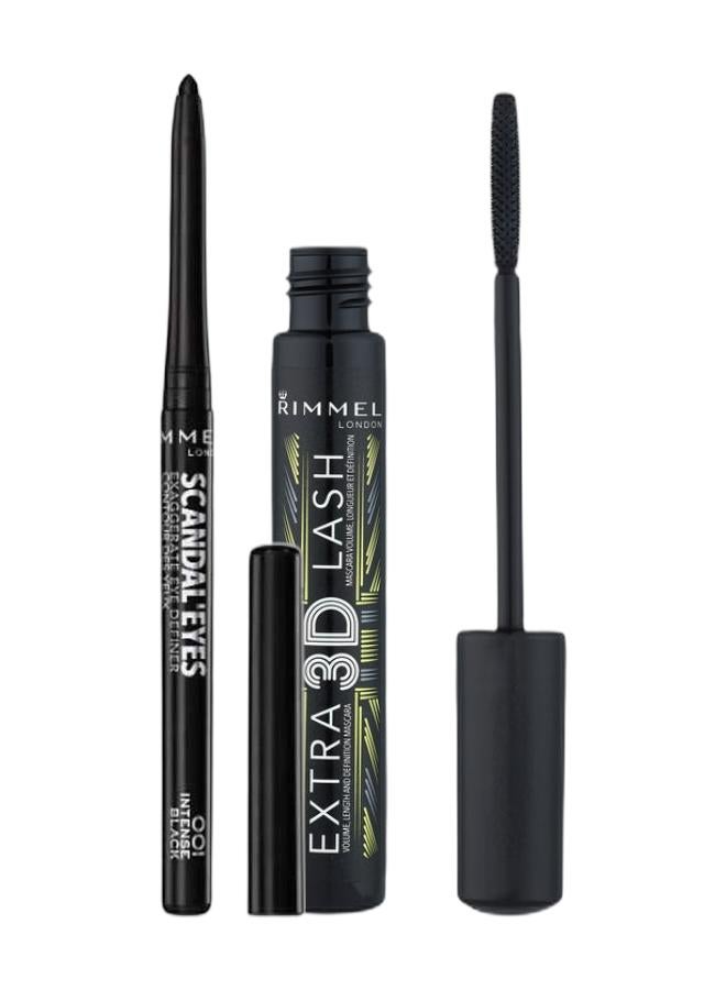 RIMMEL LONDON ScandalEyes Exaggerate Eye Definer 01 Intense Black & Extra Super Lash Building Mascara 8 mlBundle - Image 1
