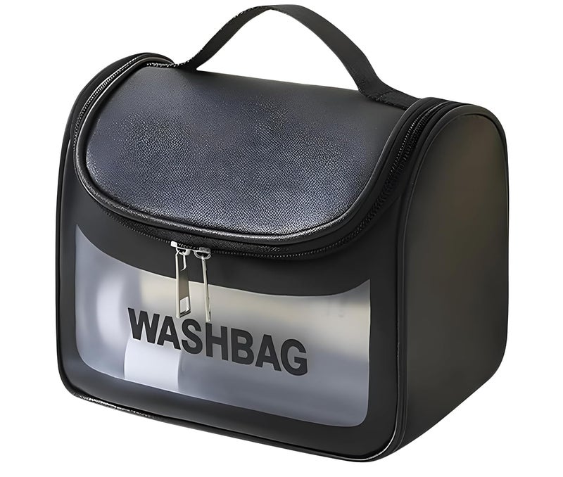 CLAPONE Makeup Organizer Pouch for Women Makeup Pouch Travel Toiletries Organizer | Cosmetic Bag for Women | Portable PU Leather Carry Case | Waterproof Bathroom & Travel Organizer(Washing Bag-Black) - Image 1