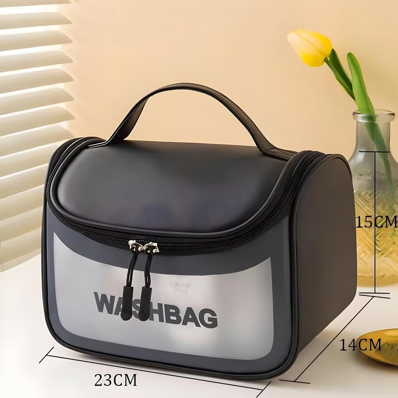 CLAPONE Makeup Organizer Pouch for Women Makeup Pouch Travel Toiletries Organizer | Cosmetic Bag for Women | Portable PU Leather Carry Case | Waterproof Bathroom & Travel Organizer(Washing Bag-Black) - Image 2