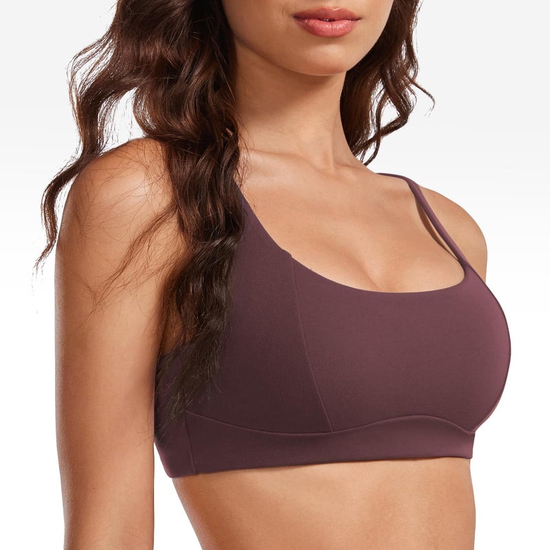 INGIA Women's Square Scoop Neck Sports Bra Thin Strap Padded Low Impact Yoga Bra Wireless Workout Crop Top Americano (Plumbrown) Large - Image 2