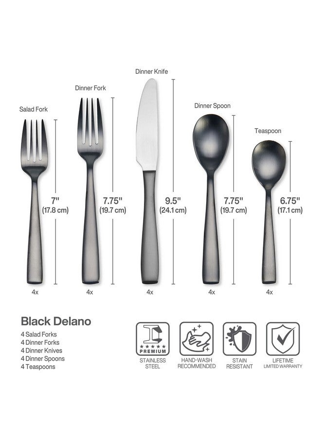 Mikasa Mikasa Delano Black Satin 20-Piece Stainless Steel Flatware Set, Service for 4  - Image 2