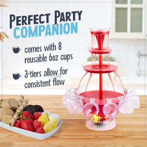 Nostalgia LPF230 3-Tier Lighted Party Fountain, Holds 1.5 Gallons, LED Lighted Base, Includes 8 Reusable Cups - Image 3