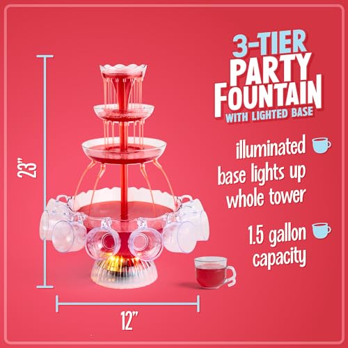 Nostalgia LPF230 3-Tier Lighted Party Fountain, Holds 1.5 Gallons, LED Lighted Base, Includes 8 Reusable Cups - Image 2