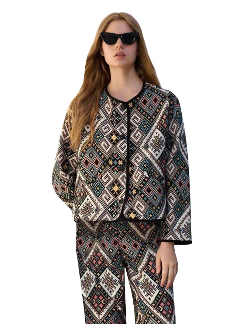 Toochki Dress for Women | Spandex Cotton | Three Piece | Co Ord Set | Top Bottom & Jacket | Printed Multicolor - Image 1