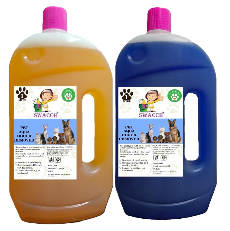 swacch Pet Aqua Odour Remover Liquid I Pet Safe Deodorizer for Home & Pet Areas I 1 Litre Combo Pack of 2 Orange & Lavender - Image 1