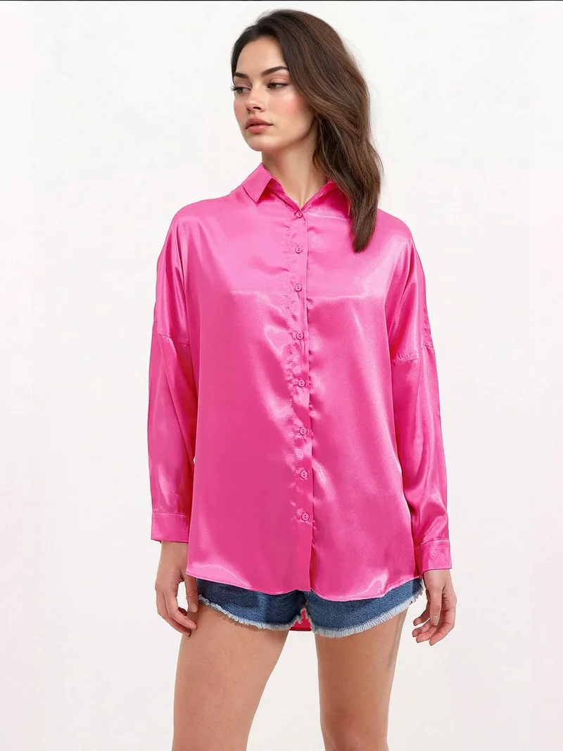 BIG DART Oversized Satin Button-Front Shirt