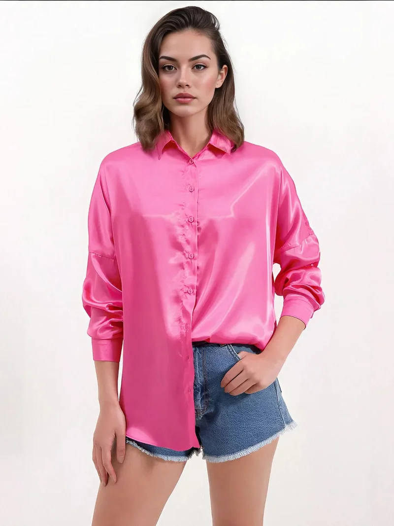 BIG DART Oversized Satin Button-Front Shirt
