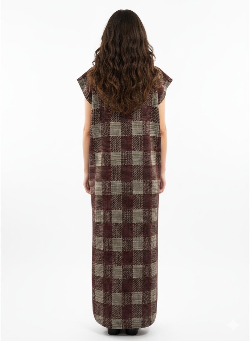 Women long knit wool vest plaid maxi - Image 2