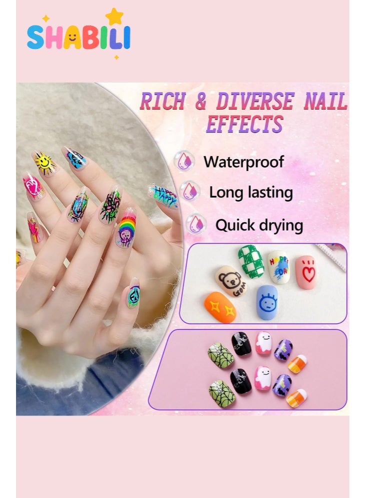 SHABILI 12 Colors Nail Art Pens Set with 0.5mm Fine Tip, Water-Based Quick-Dry Nail Art Markers for DIY Manicure Designs, Nail Doodle Pens for Lines and Patterns and Craft Decoration, Easy for Beginners - Image 5