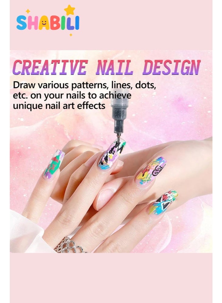 SHABILI 12 Colors Nail Art Pens Set with 0.5mm Fine Tip, Water-Based Quick-Dry Nail Art Markers for DIY Manicure Designs, Nail Doodle Pens for Lines and Patterns and Craft Decoration, Easy for Beginners - Image 4