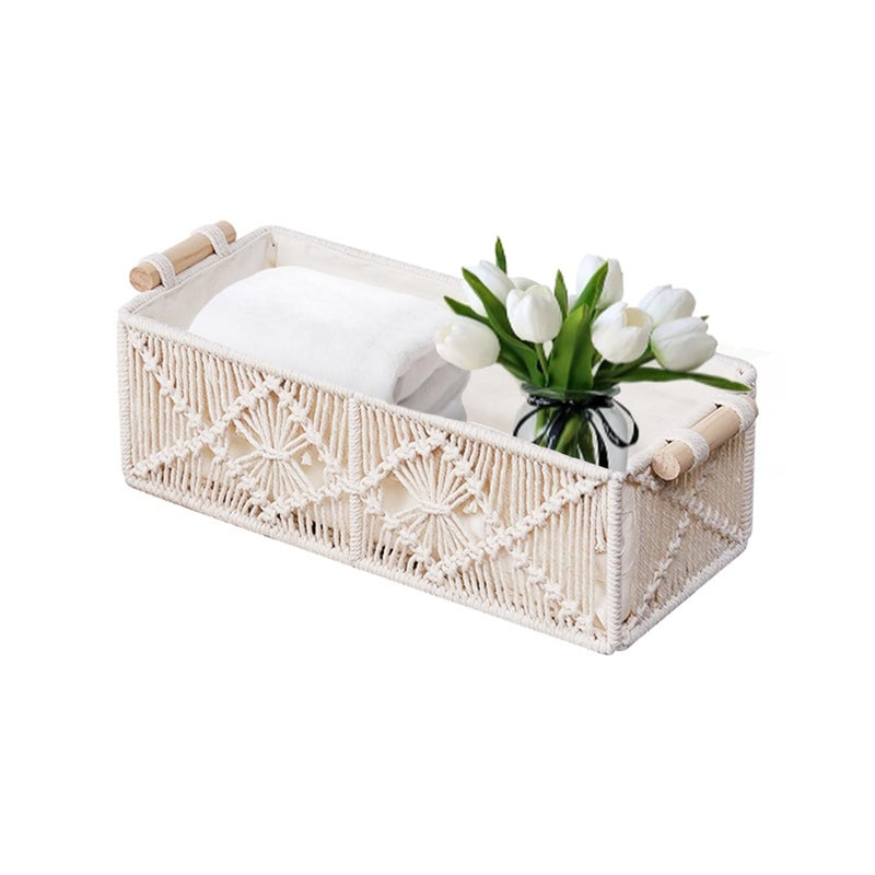 Juwacoo Boho Macrame Storage Baskets Decor Box, Hand-Woven Decorative Box, Boho Decorative Storage Basket, Braided Gift Basket, Toilet Paper Storage/Bedroom Bathroom Storage Box - Image 1