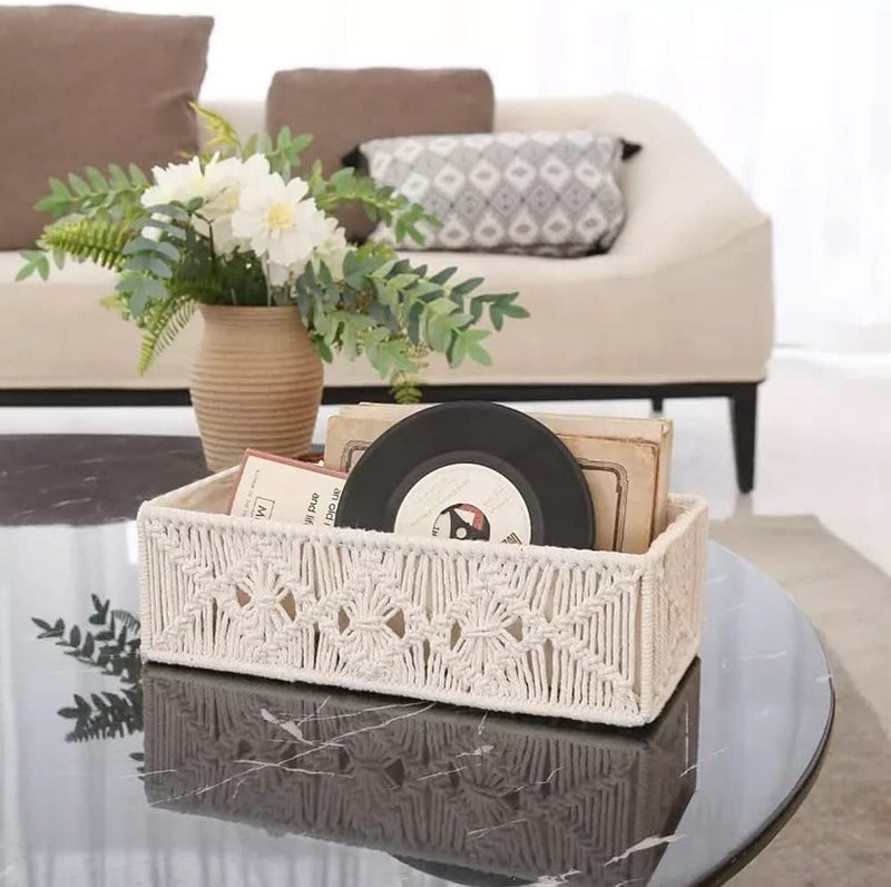 Juwacoo Boho Macrame Storage Baskets Decor Box, Hand-Woven Decorative Box, Boho Decorative Storage Basket, Braided Gift Basket, Toilet Paper Storage/Bedroom Bathroom Storage Box - Image 5