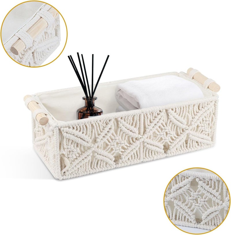 Juwacoo Boho Macrame Storage Baskets Decor Box, Hand-Woven Decorative Box, Boho Decorative Storage Basket, Braided Gift Basket, Toilet Paper Storage/Bedroom Bathroom Storage Box - Image 3