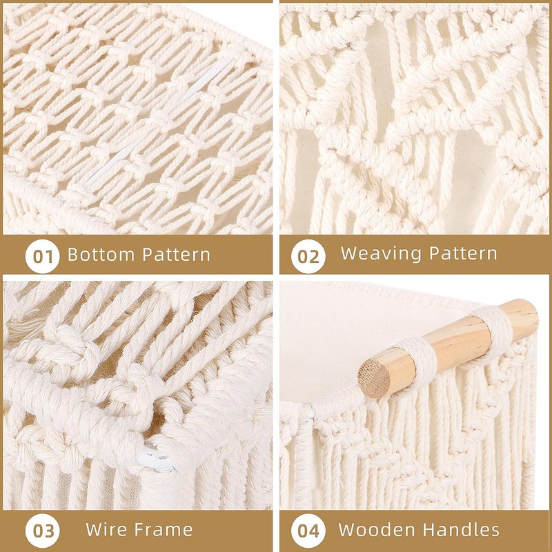 Juwacoo Boho Macrame Storage Baskets Decor Box, Hand-Woven Decorative Box, Boho Decorative Storage Basket, Braided Gift Basket, Toilet Paper Storage/Bedroom Bathroom Storage Box - Image 2